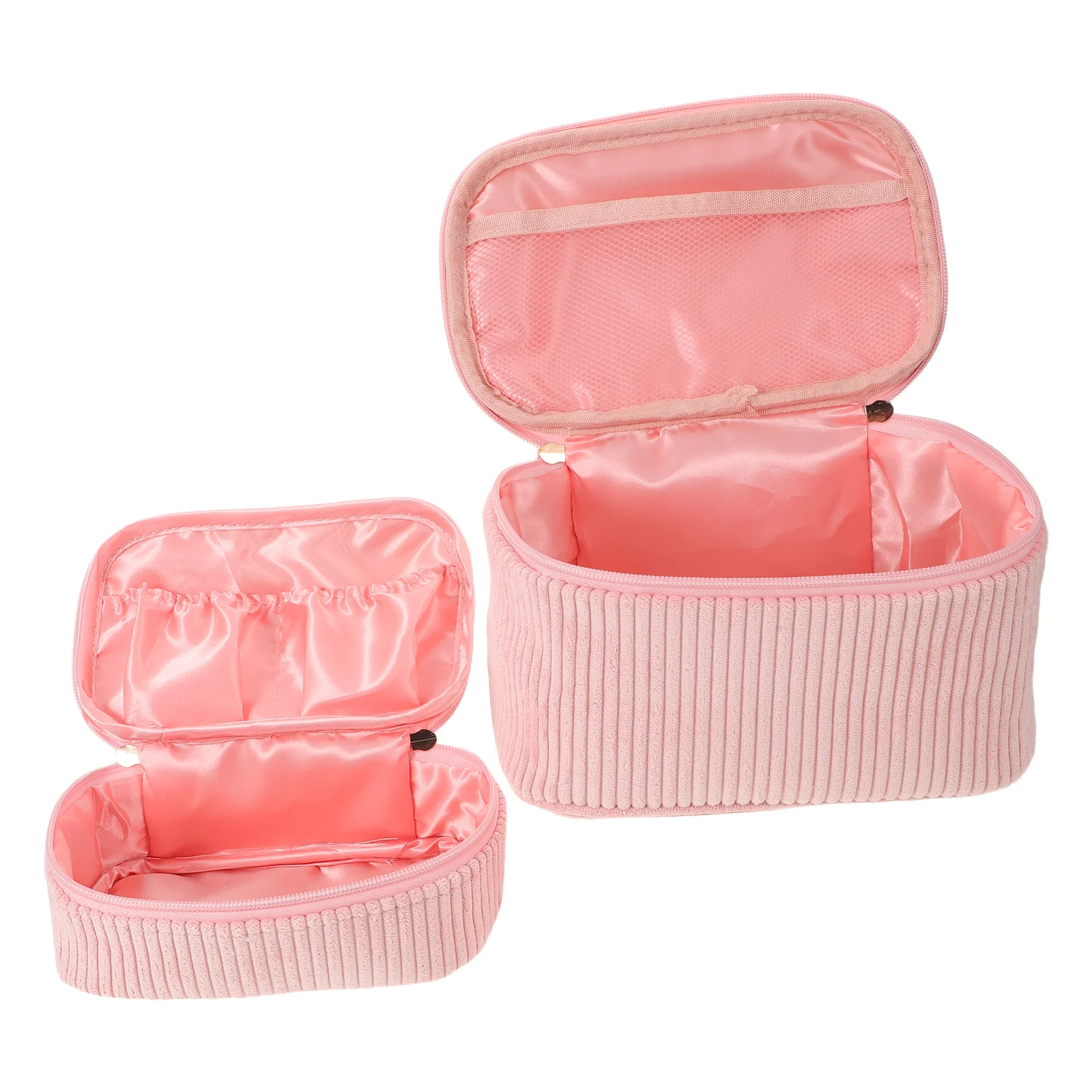 

2pcs Corduroy Makeup Bags Large Capacity Portable Travel Organizer Durable Beauty Pouch For Women Girls Toiletry