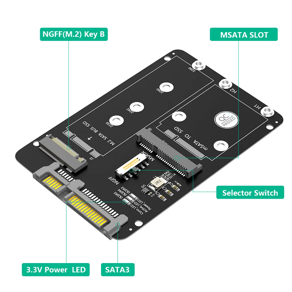 Оригинальный твердотельный накопитель M.2 NGFF/MSATA к SATA3 2-в-1 SSD 2,5-дюймовая карта адаптера жесткого диска