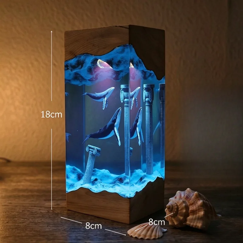 Ocean Atmosphere Lamp Desktop Whale Resin Ornament Micro Landscape Healing Shark Creative Gift Nightlight