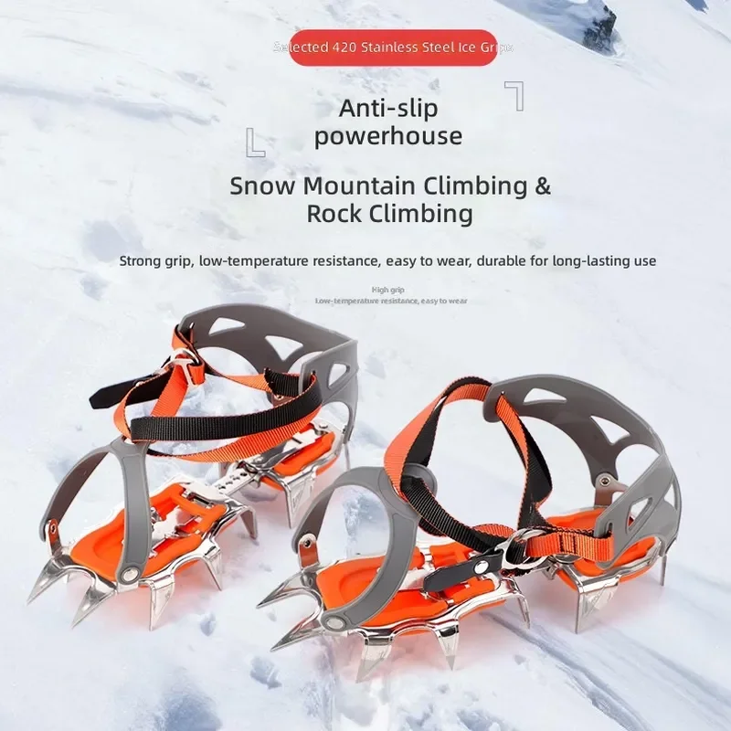 for 420 Stainless Steel Outdoor Mountaineering Anti-Skid Shoe Cover 12 Teeth Professional Crampons for Rock Ice Climbing