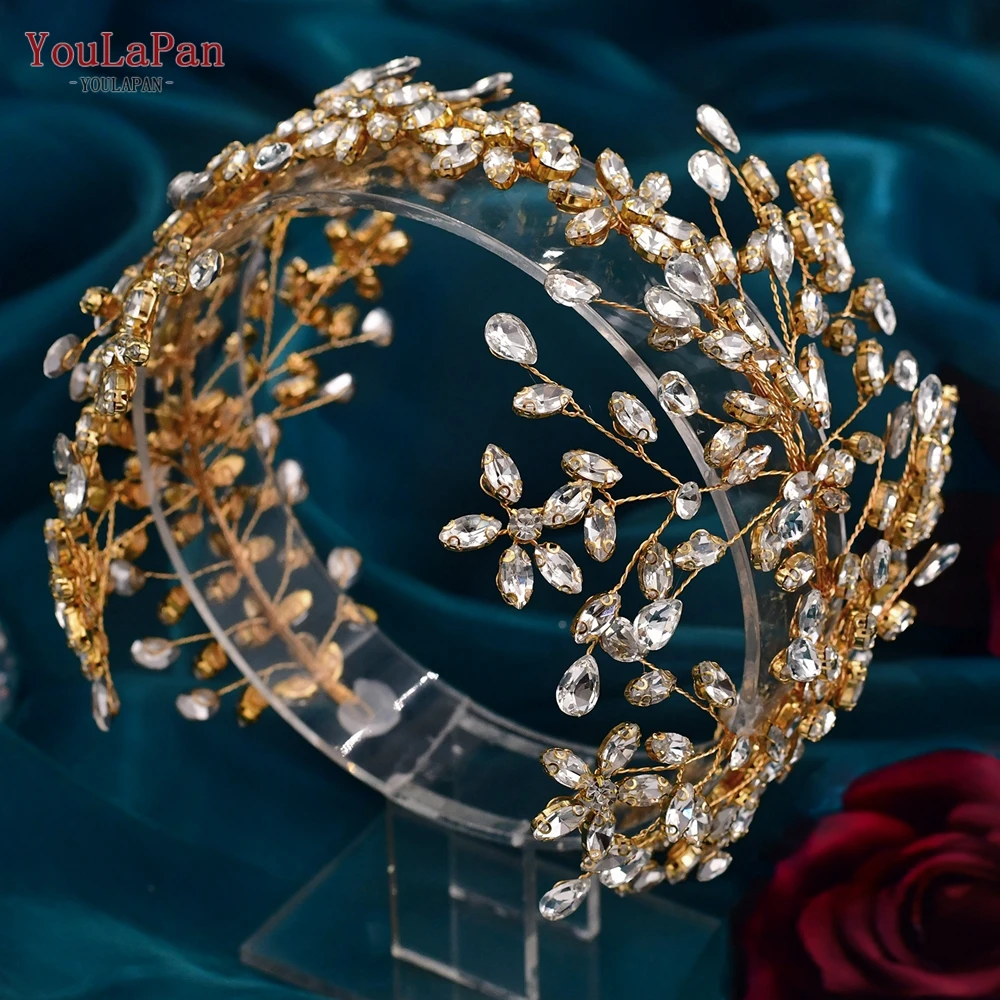 

YouLaPan HP414 Golden Wedding Hair Accessories Bridal Headband Banquet Party Tiara and Headdress for Women Bridesmaid Headpiece