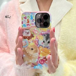 Clmj Cute Cartoon Hamster Dog Phone Case for iPhone 16 15 14 13 12 11 Pro Max XS XR XSMax 6 7 8 Plus Glossy HD Hard PC Cover