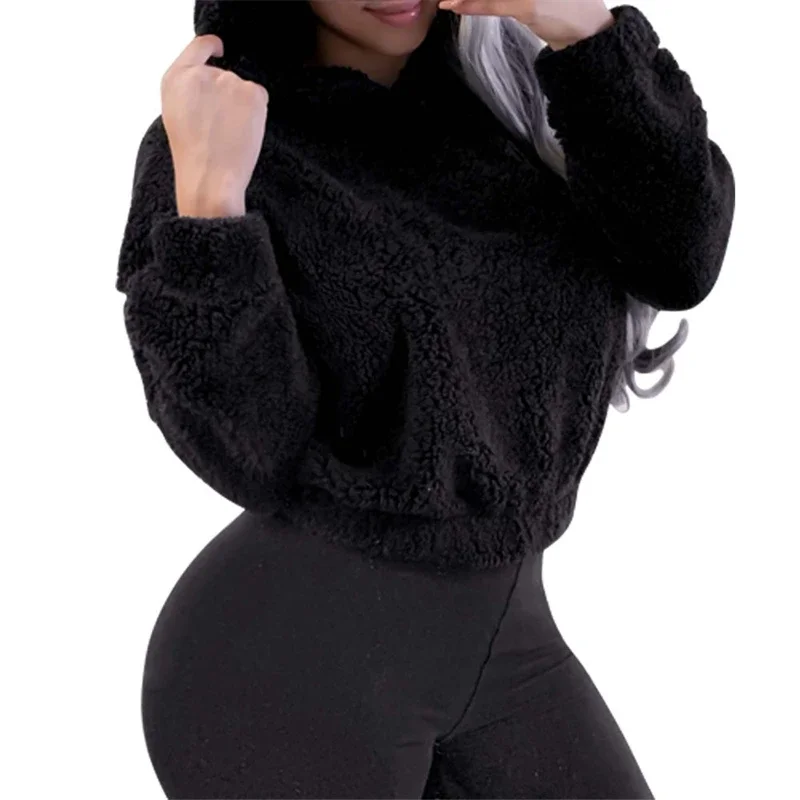 Zimowa koreańska moda, urocza bluza z kapturem z uszami misia, luźna, puszysta, ciepła bluza z kapturem, długi rękaw, gładka bluza wkładana przez głowę, odzież damska.