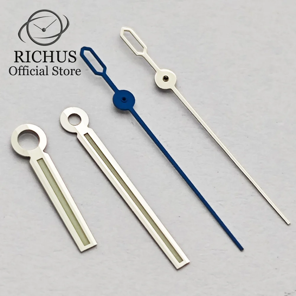 RICHUS الفضة والأزرق ساعة الأيدي الأزرق والأخضر مضيئة صالح NH35 NH36 Miyota8205 8215 DG ساعة يد تعمل بالحركة اكسسوارات أجزاء