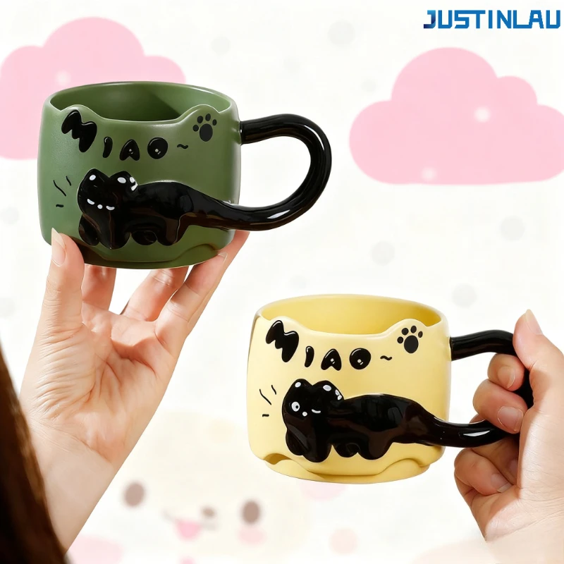 كوب قطة سوداء لطيف كوب سيراميك إبداعي ورائع عالي القيمة لحليب القهوة والإفطار كوب سيراميك كوب قهوة أكواب ايكيا