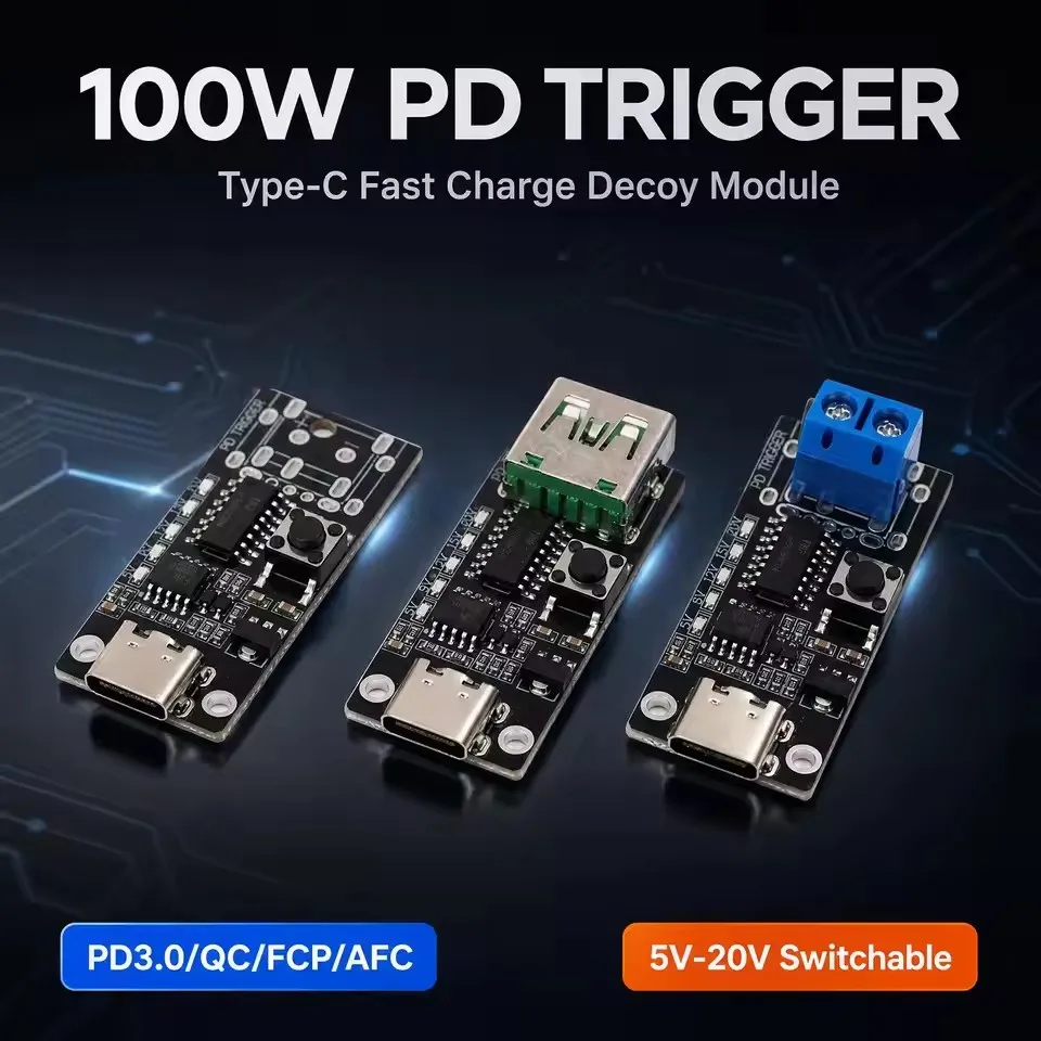 1-3PCS USB-C 5A PD Trigger Board Type-C Female Input To 5V 9V 12V 20V USB-A Port Output Adjustable Voltage Power Trigger Module - view 5