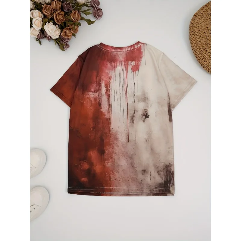 Halloween Fun I'm FINE Blooddrop Printed T-shirt with Retro Dirty and Vintage Atmosphere, Casual Short Sleeved T-shirt