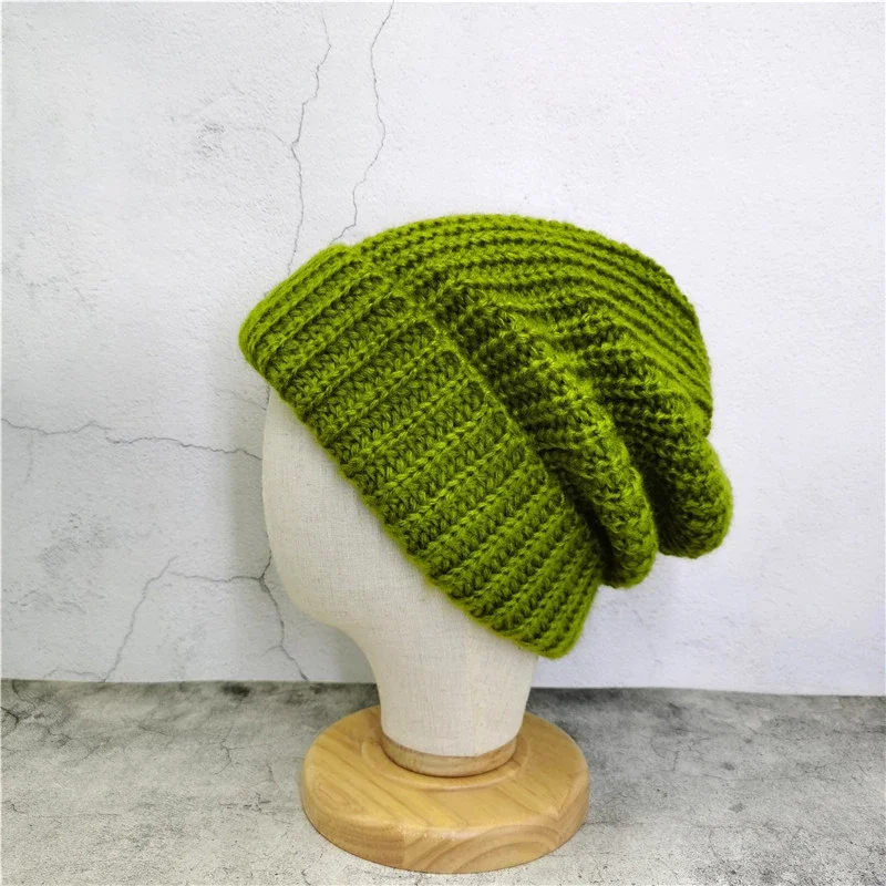 

Wool hat extra-large loose pile hat knit hat children face small autumn and winter warm hooded big head circumference.