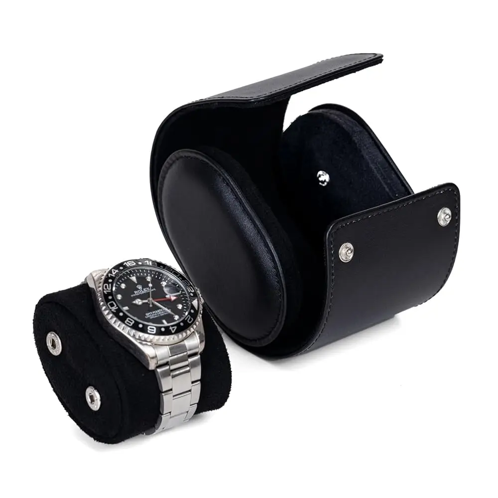 Watch Roll Travel Case, Top-Grain Genuine Leather, Single Watch Storage Box for Man and Women (1W-BB)