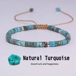 1PC Natural stone Turquoise Stone beads woven bracelet natural stone adjustable rope lady bracelet gift