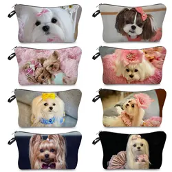 Logo personalizzato borsa da toilette regalo da donna custodia da trucco da spiaggia da viaggio Kawaii Animal Print borse cosmetiche Cute Shih Tzu Dog Pattern Casual