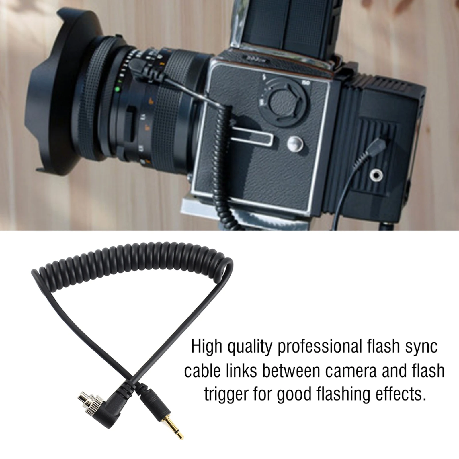 Flash PC Sync Cable Flash Sync Cord 2.5mm to Male Flash PC Sync Cable Cord with Screw Lock Extended Coiled Wire Flash Sync Cable