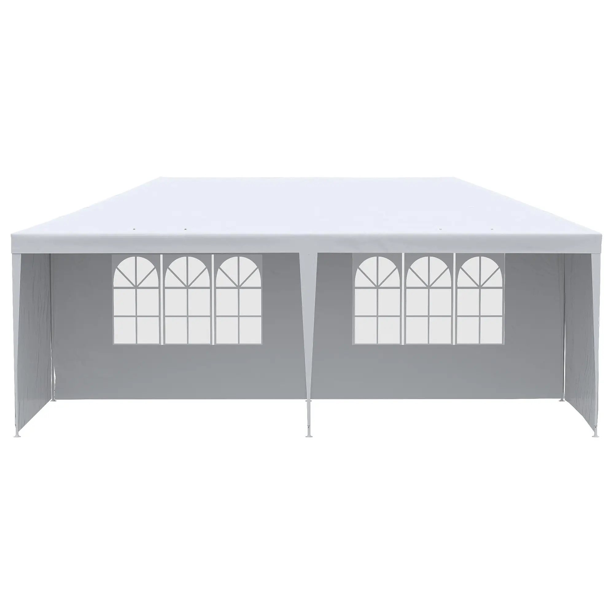 Gazebo de Jardín Outsunny de 6x3m con Paredes Extraíbles, 2 Ventanas, Estructura de Acero, Blanco