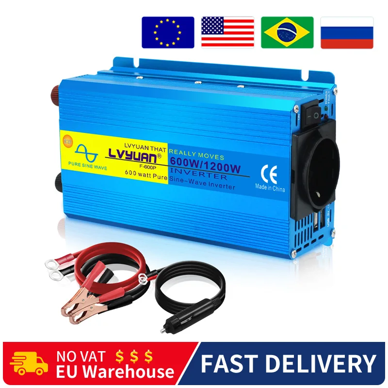 

Inverters 12V/24V 220V/110V 50HZ/60HZ 1200W, Portable Vehicle-Mounted Household Frequency Vonverter, US/EU/UN/UK/AU Socket