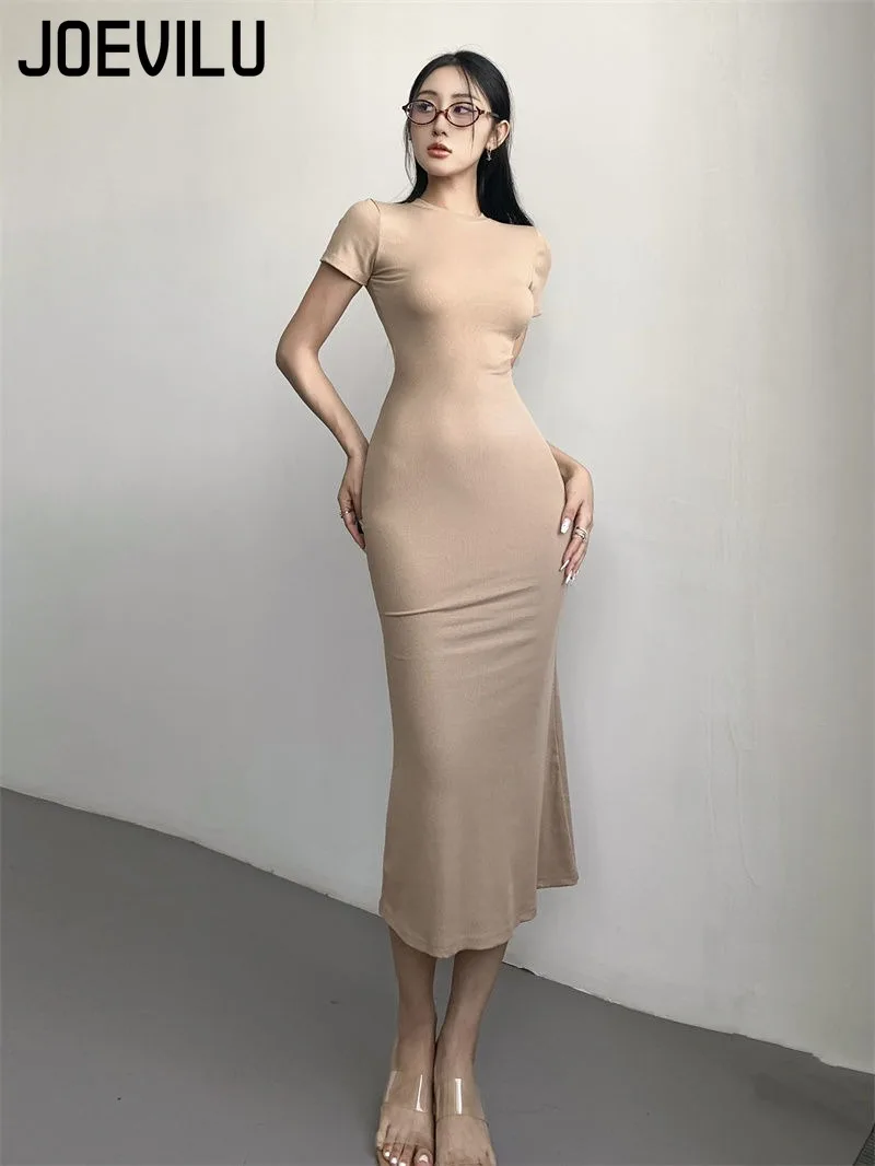 

Women's Sexy Slim Fishtail Dresses Temperament Long Dress Short-sleeved Pure Desire To Show Figure Tight Beautiful Hip Skirt