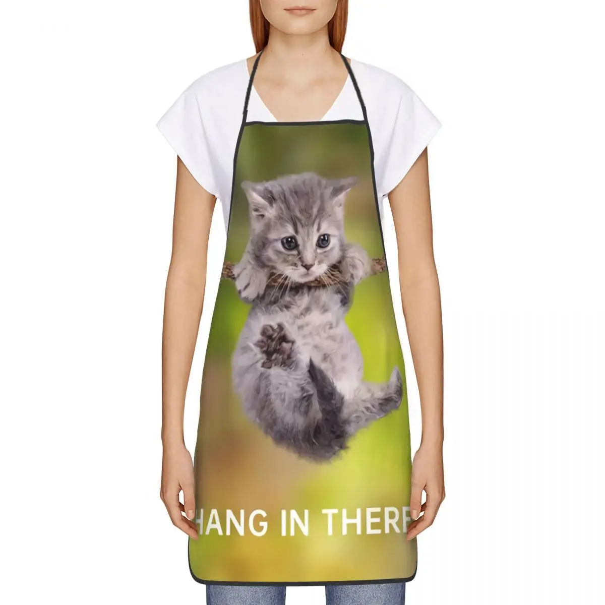 Custom Hang In There Cat Poster Apron Women Men Unisex Bib Cooking Kitchen Tablier Cuisine Chef Painting