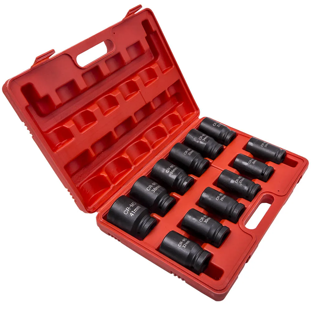 12pc 3/4 Inch Deep Impact Sockets Set Drive 6 point 24mm to 41mm 27mm 33mm 35mm Damaged Screw Extractor Drill Bit Set