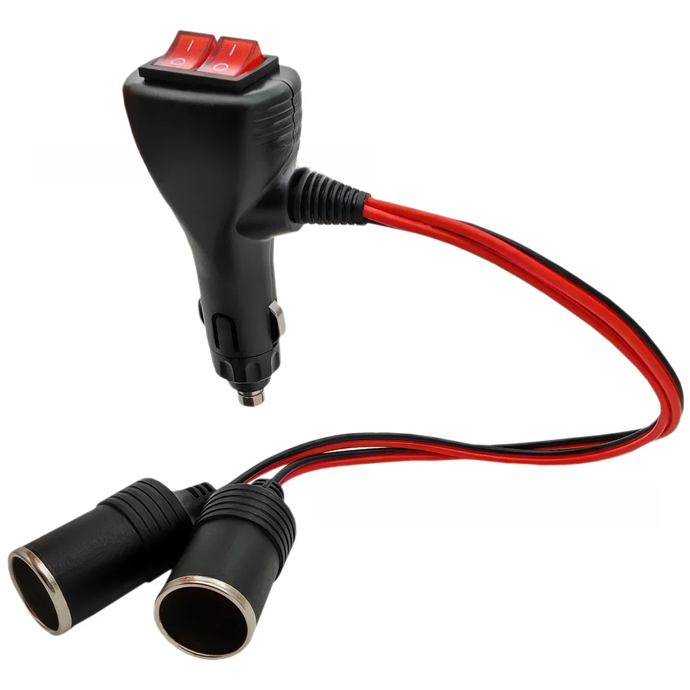 12V Car Power Outlet Splitter with Two Outputs and Individual Switches 10A Fuse Protection for Safe Device Charging