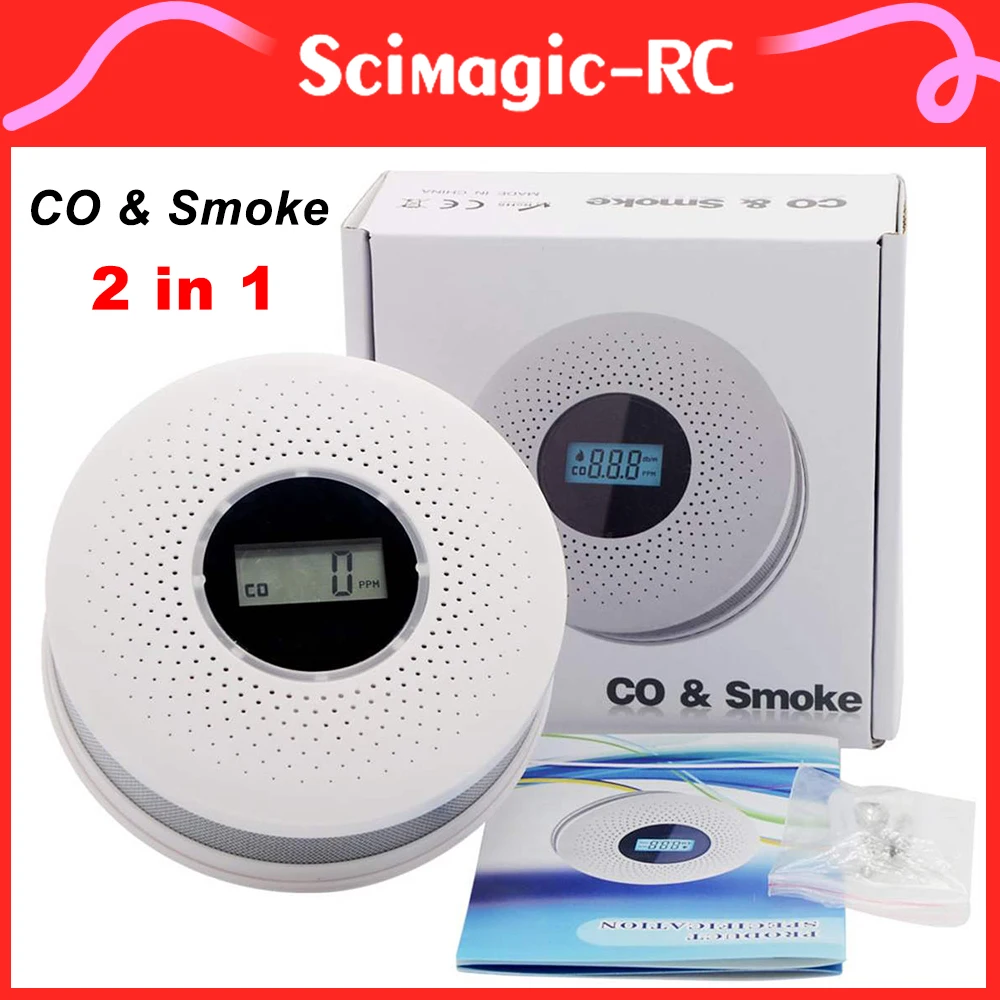 2 in 1 LED Digital Gas Smoke Alarm Co Carbon Monoxide Detector Voice Warn Sensor Home Security Protection High Sensitive Alarm