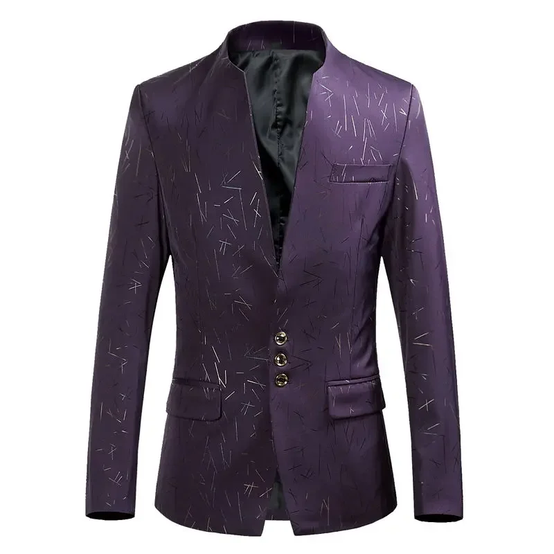 

Boutique S-6XL suit fashion business trendy and comfortable stand-up collar printing iron-free single-breasted single-breasted