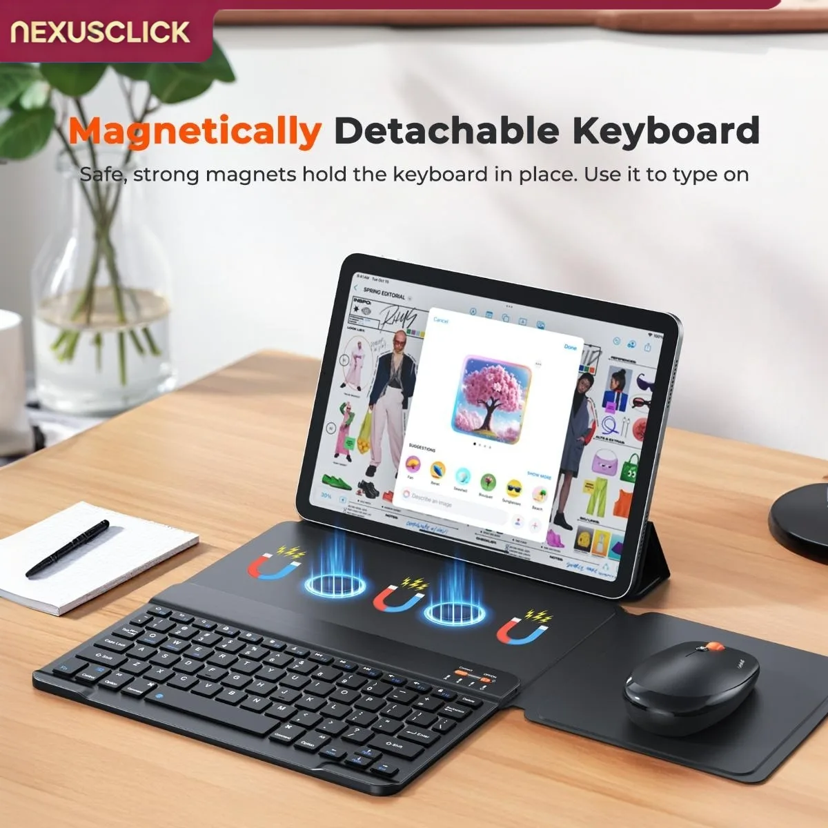 NexusClick Magnetic Foldable Slim Bluetooth Keyboard Mouse Combo,Type-C Fast Charge Silent 3 DPI Mice Multi System Keyboard Set