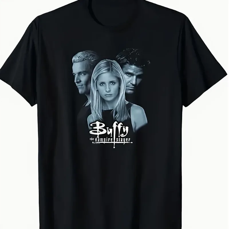 مصاص دماء هنتر بافي سبايك والملاك نمط تي شيرت تي شيرت رجالي أربعة مواسم للجنسين القطن الخالص عادية موضة الشارع