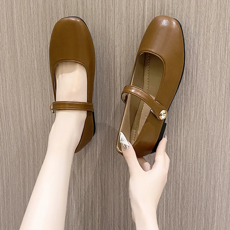 Casual Women's Shallow Mouth Autumn Dress Flat Shoes Women's Square Toe 2024 Hot Selling Autumn and Summer Casual Buckle Belts