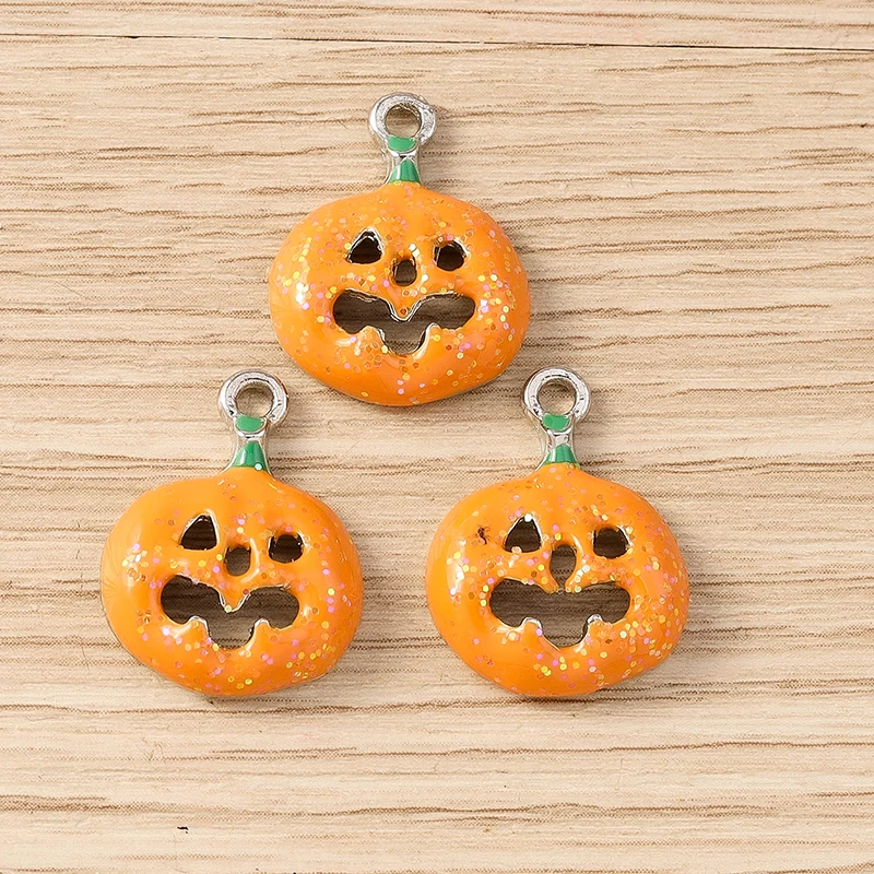 Tusember 10 Teile/los Emaille Nette Halloween Kürbis Charms Anhänger für Ohrring Armband Handgemachte Halskette Halloween Schmuck DIY – Detail 3
