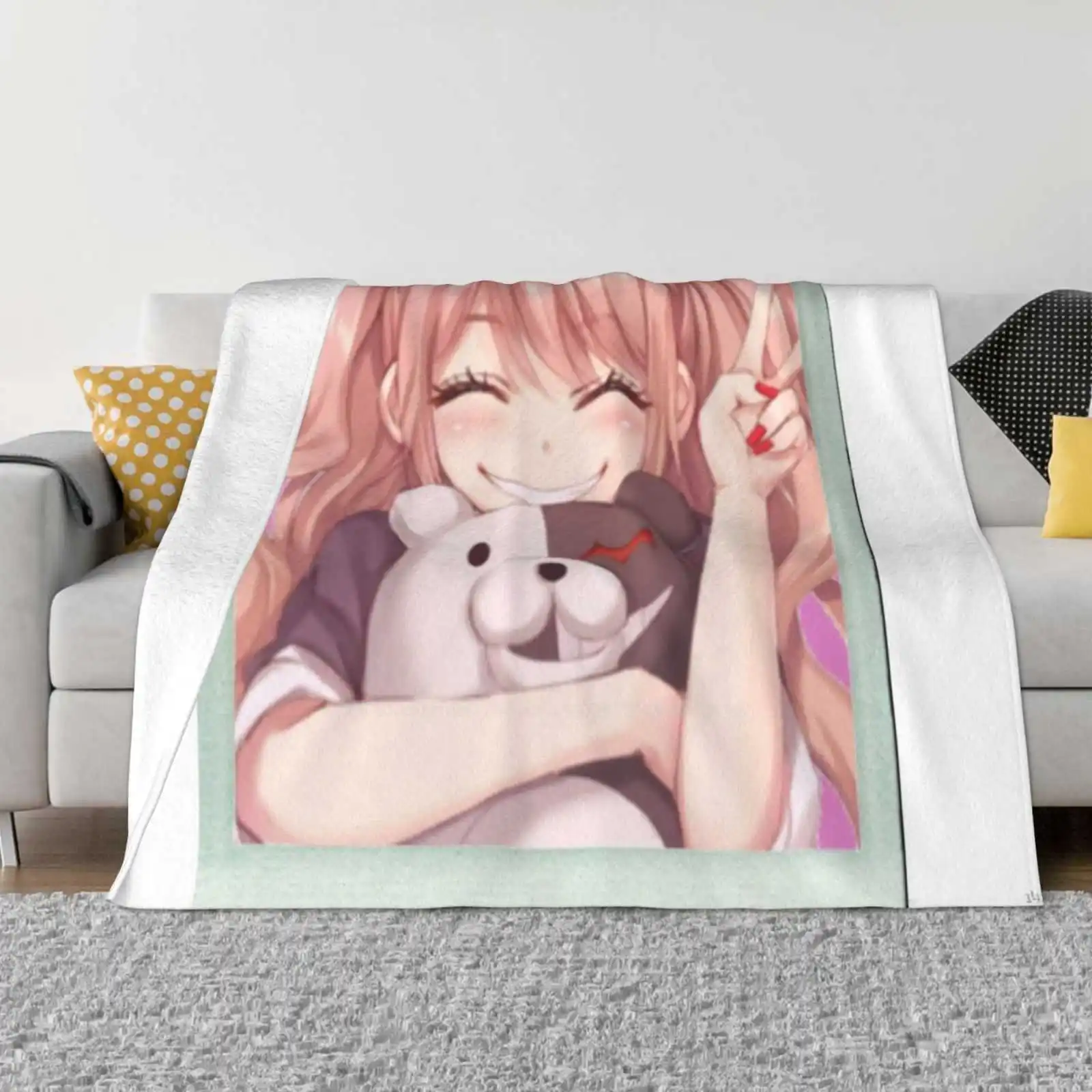 Enoshima Fashion Soft Warm Throw Blanket 1412Nohbdy Enoshima Junko Danganronpa Japanese Anime Girl Black White Bear