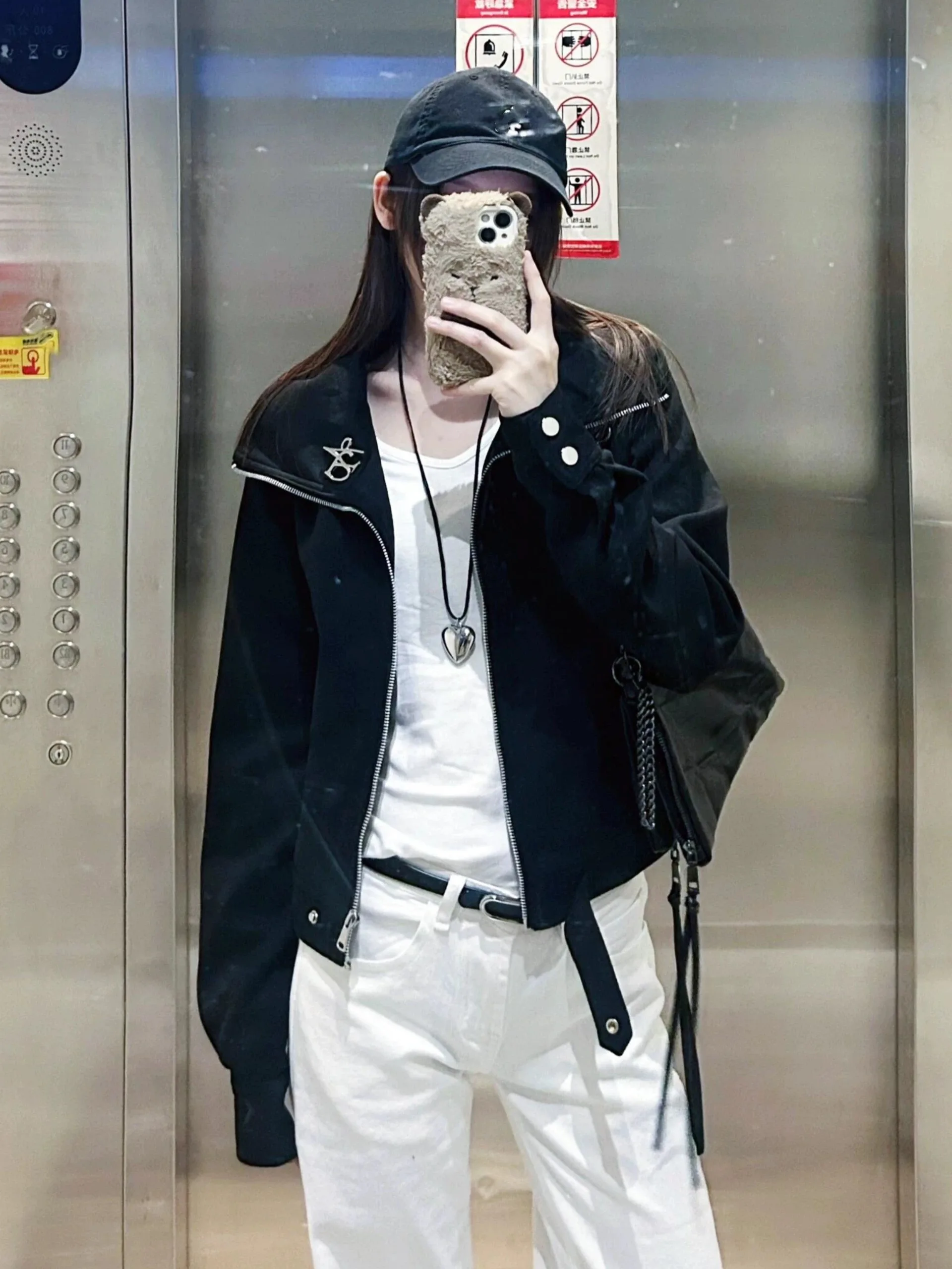 Korean College Style Short Women's Jacket Sweet Cool Black Flip Collar Top Loose Fit Zipper Long Sleeve Autumn Winter Coat