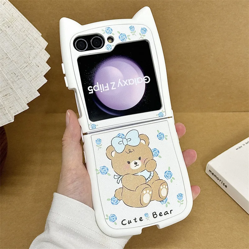 

Bowknot Bear Phone Case for Samsung Galaxy Z Flip 6 5 4 3 Protective Back Cover for ZFlip4 ZFlip5 ZFlip6 Case