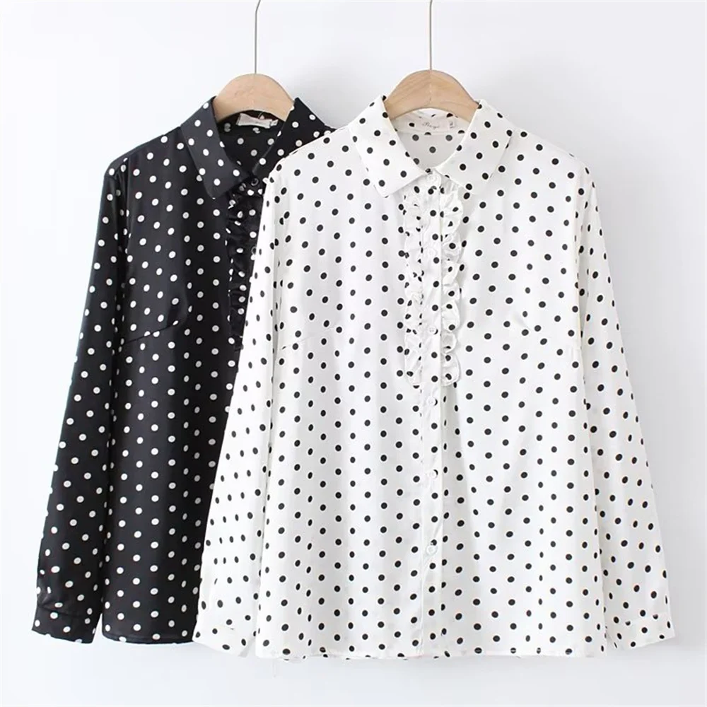 Plus size 2023 Autumn New Women's Wear European and American Style Versatile Fashion Dotted Shirt