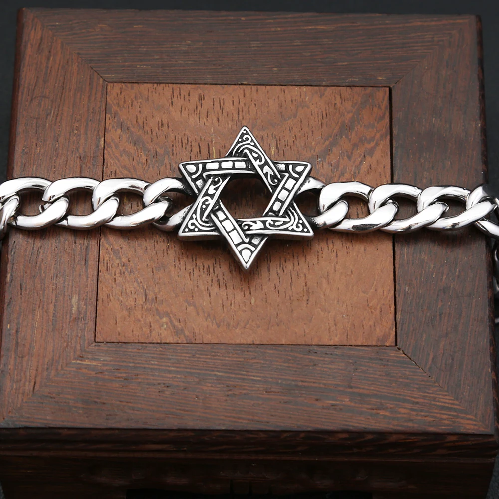 خمر نجمة داود سلسلة سوار 316L الفولاذ المقاوم للصدأ موضة السداسية أساور للرجال النساء تميمة مجوهرات هدايا بالجملة