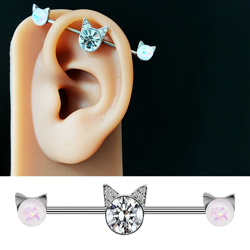 

1.6mm Stainless Steel Industrial Piercing Jewelry Ears Pierc Earings 14g Cartilage Helix Stud Zircon Industrial Earring Bar 38mm