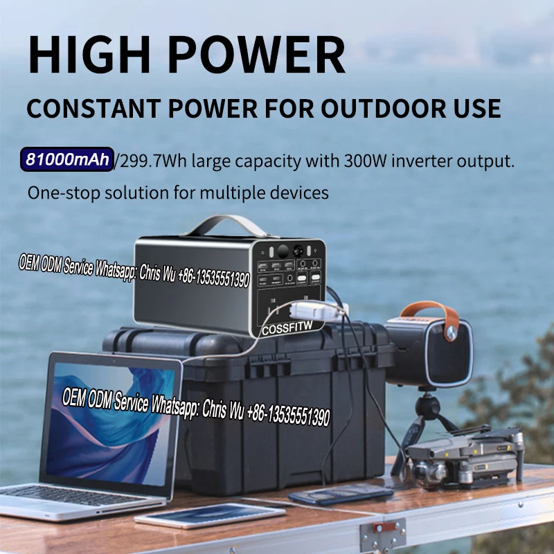 COSSIFTW Portable Power Station 300W 300Wh LiFePO4 Lithium Battery Black