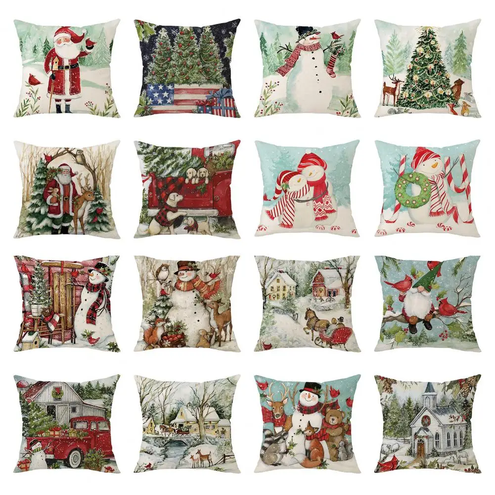 Pillow Case Useful Easy Insertion Cushion Cover Santa Claus Throw Pillow Cover Home Holiday Decor for Household