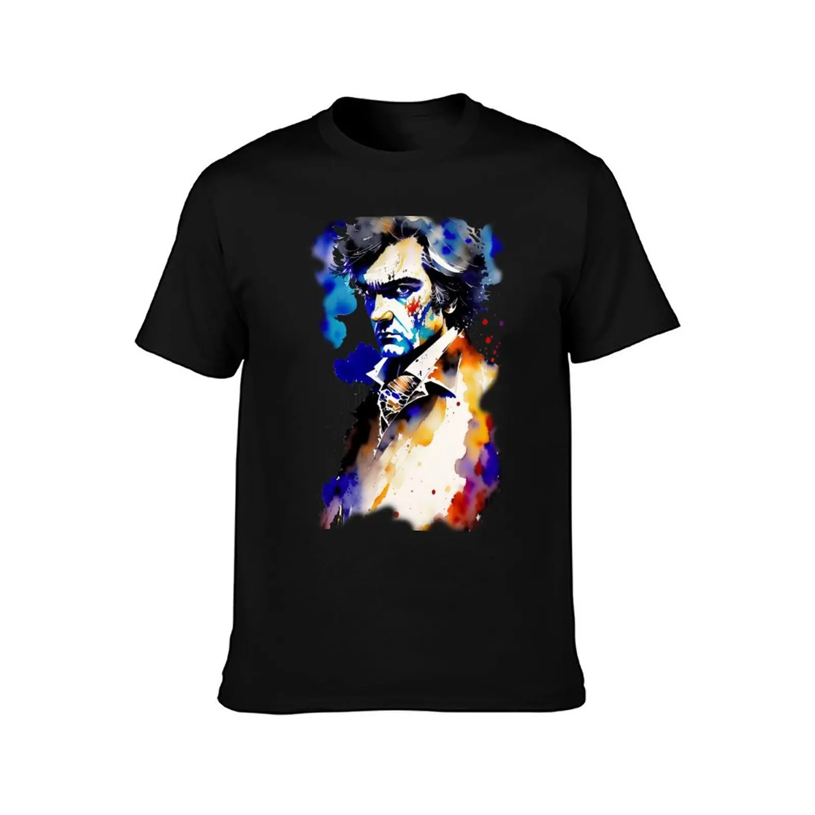 Ludwig van Beethoven portrait in watercolor T-Shirt Summer Casual Cotton Tee Oversized Streetwear Tops Vintage Graphic Print