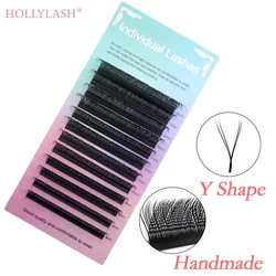 HOLLYLASH YY Shape Lashes C D CC DD Curl Hand Made Soft Natural Faux Mink Eyelashes Extension Net Cross Premade Volume Fan Lash