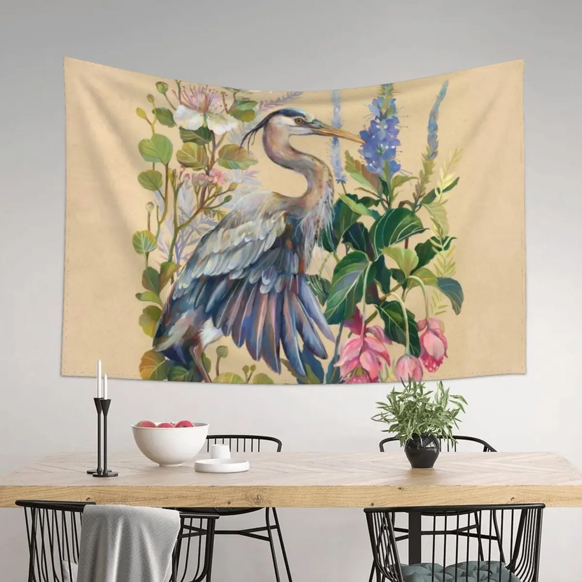 

Blue Heron Floral Tapestry Anime Decor Bedroom Decor Aesthetic For Bedroom Tapestry