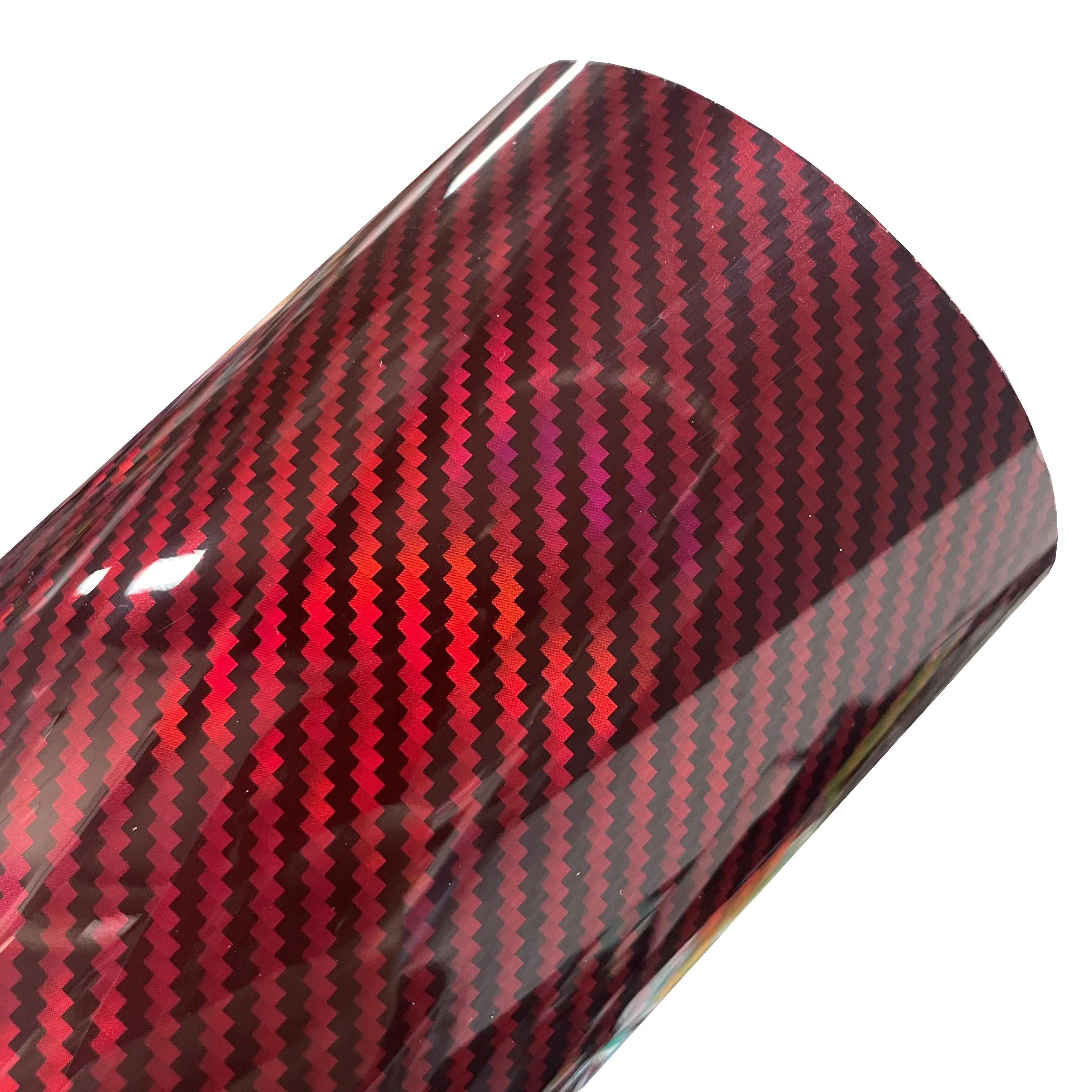 Premium Gloss Holographic Red Carbon Fiber Vinyl Wrap Film Air Bubble Release DIY Decals Automotive Car Wrapping Sticker