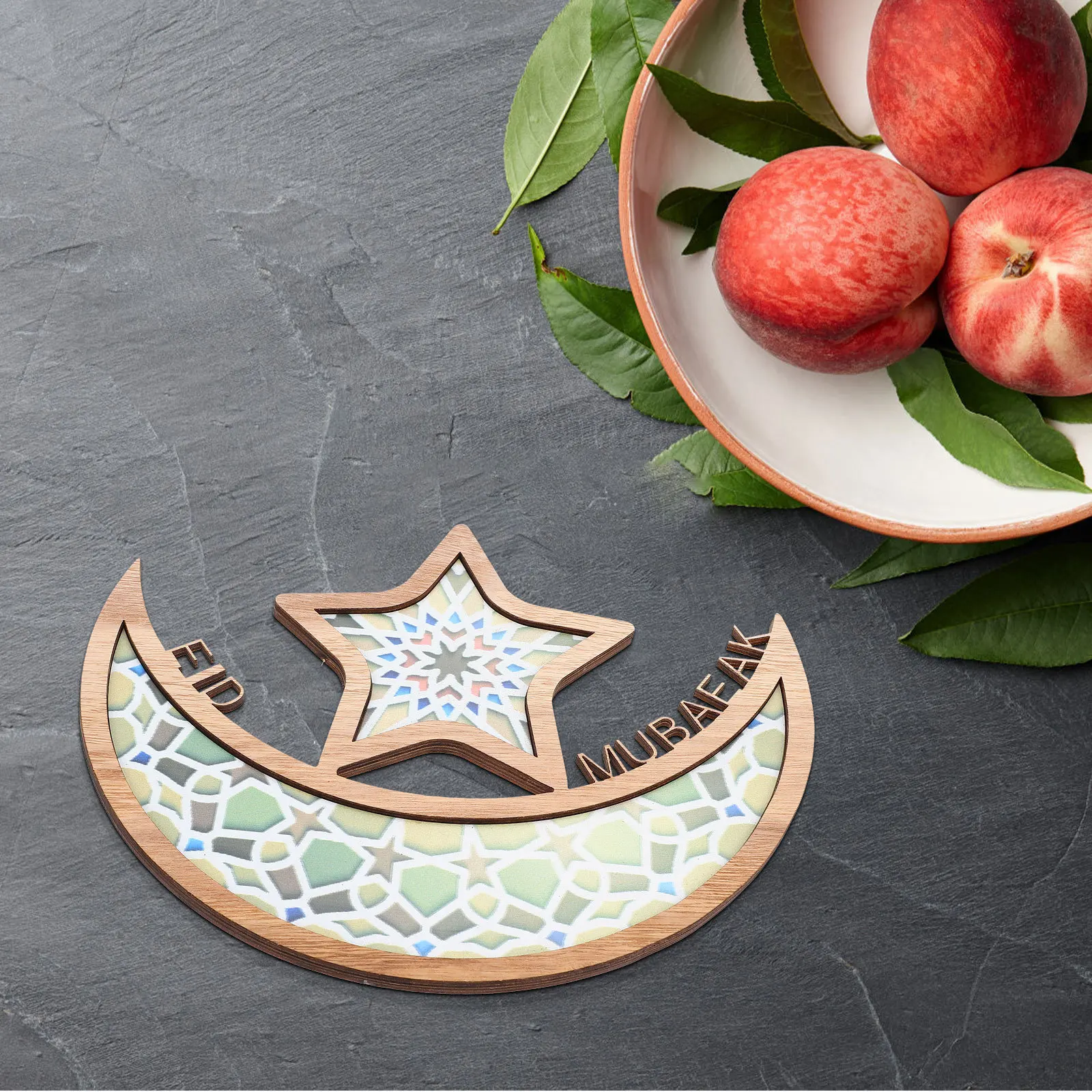 

Ramadan Food Tray Premium Wood Eid Decorative Dry Fruit Snacks Dessert Serving Tray for Party Dessert Plate Ramadan Decorations