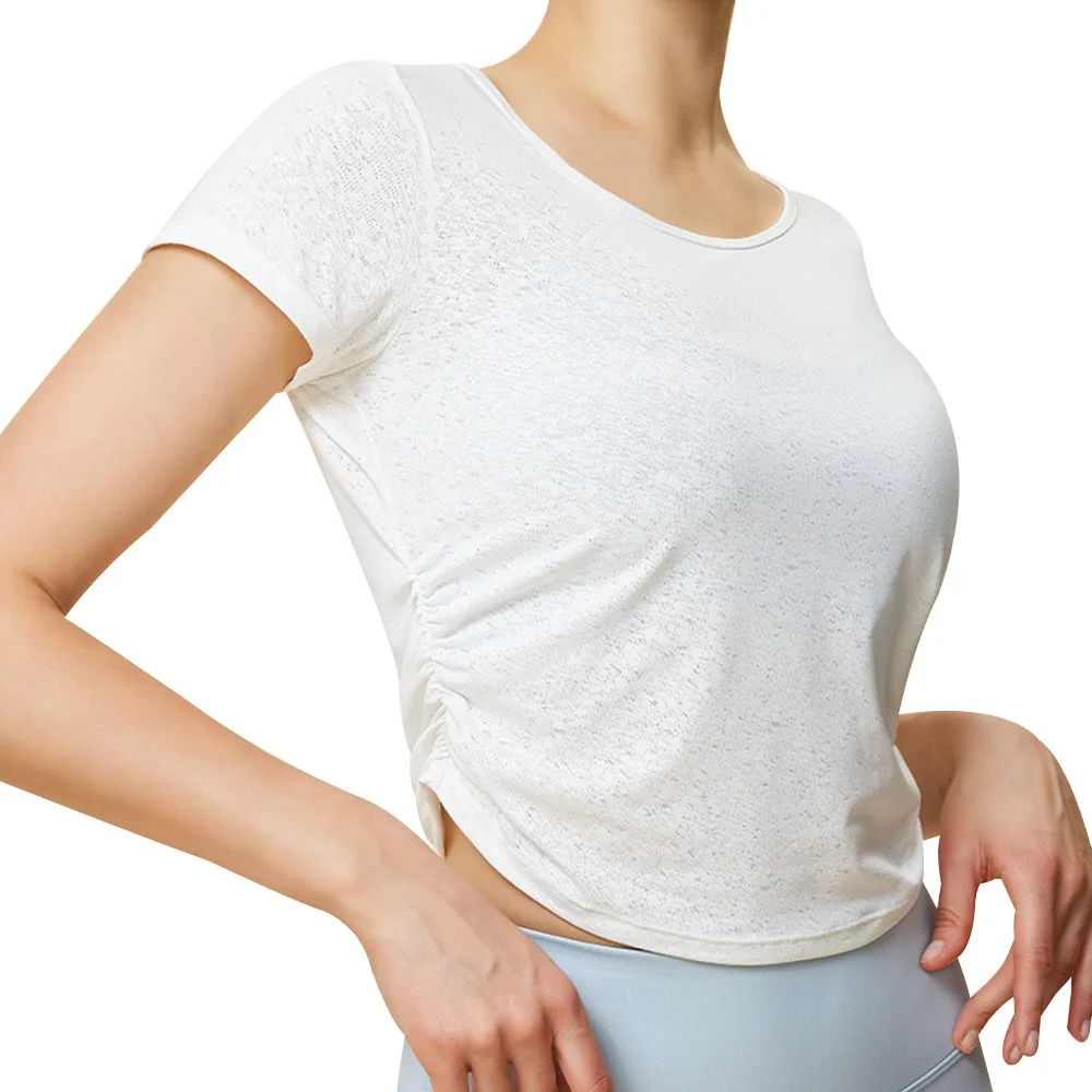 أزياء الظهر جوفاء اليوغا قميص تنفس فضفاضة تناسب ممارسة أعلى الرباط بيلاتيس أعلى المرأة