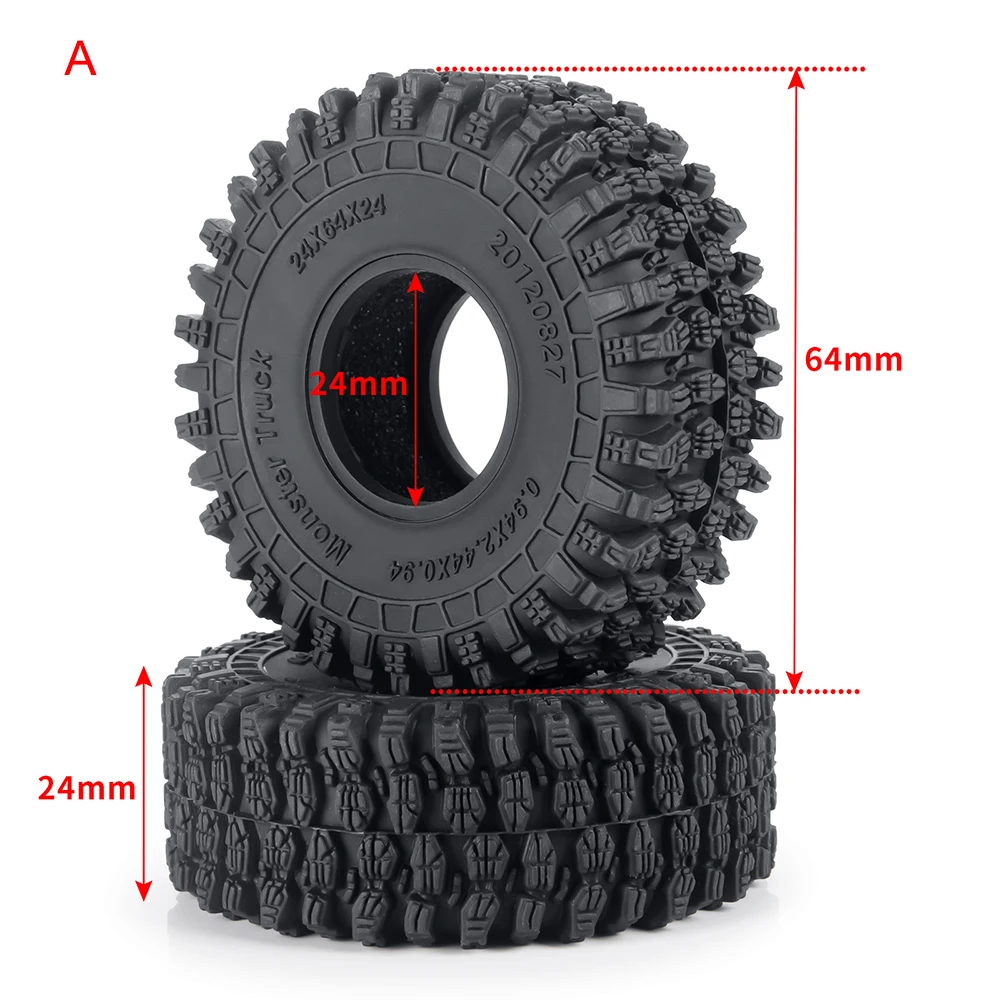 AXSPEED 4Pcs TRX4M Beadlock Metal Wheel Rims 64mm Rubber Tires Set for TRX-4M Defender Bronco 1/18 Axial SCX24 1/24 RC Car Truck