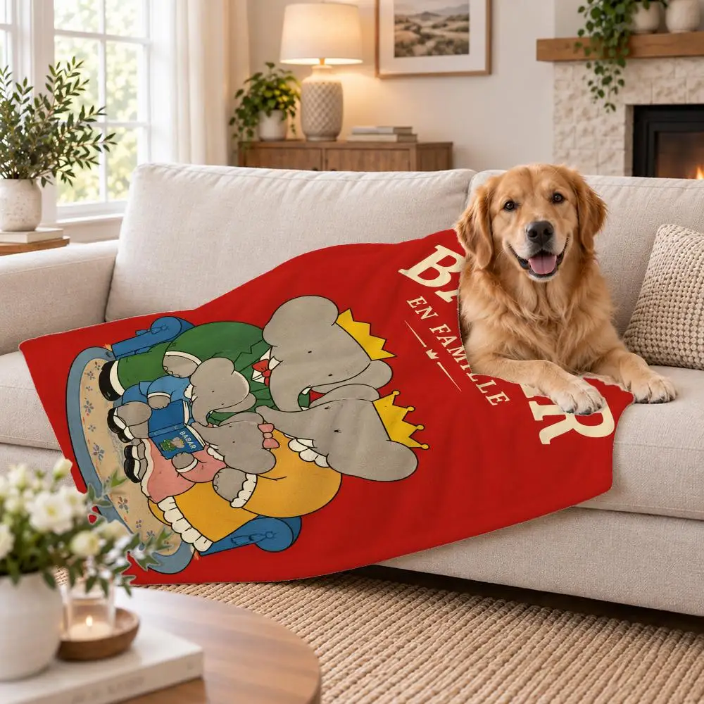 Character Babar Throw Soft Plush Flannel Pet Blanket, Home Decor Cover for Sofa, Bed, Trip & Picnic