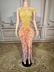 Fashionable White Pearl Half-sleeve Women Dress Elegant Transparent Mesh Performance Costume Club Party Birthday Show Wear