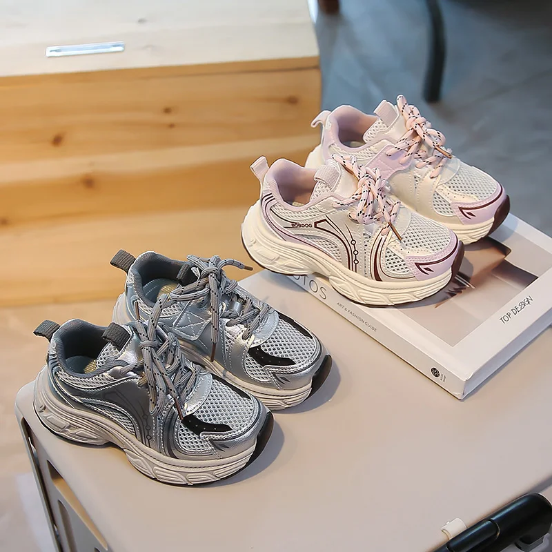 Boys Girls Basketball Shoes Mesh Breathable Children Running Shoes Thick Soft 2026 Brand New Kids Casual Sports Shoes Non-slip
