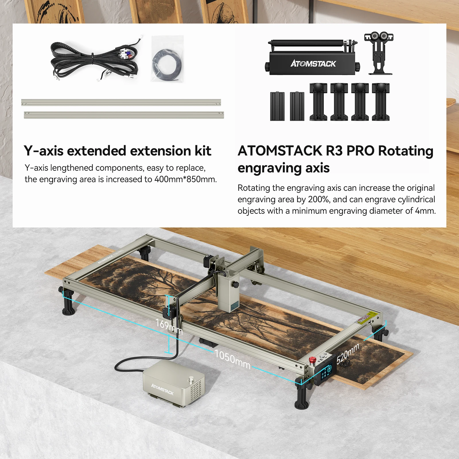 Atomstack Laser Engraver Area Expansion Extension Kit For X30 A30 S30 PRO Engraving Machine Up to 400 * 850mm 15.74 x 33.46 inch