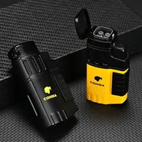 COHIBA 4 Torch Flame Jet Portable Gas Lighter Cigar Tools Outdoor Metal Windproof Lighter Cutter Men's Gifts Smoking Accessories