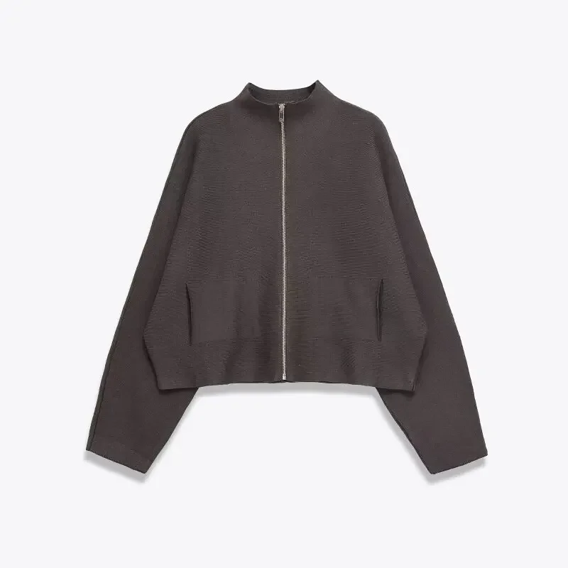 

Повседневная женская вязаная куртка, модное женское теплое пальто с воротником-стойкой, свободный уличный свитер с длинными рукавами, вязаный топ