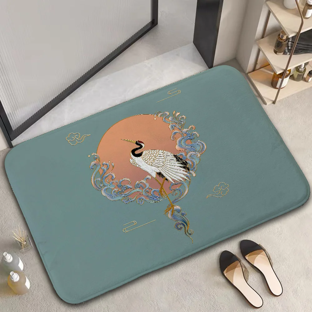 Crane Rug Mat House Entrance Mat Rugs Floor Mats Carpet for Kitchen Foot Door Bathroom Bath Prayer Non-slip Home Textile Garden